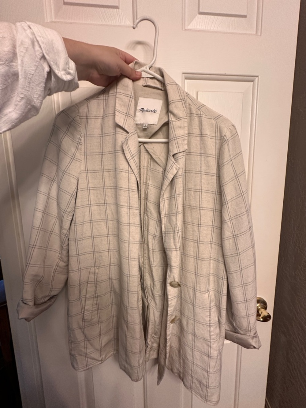 Madewell Cream Windowpane Plaid Blazer